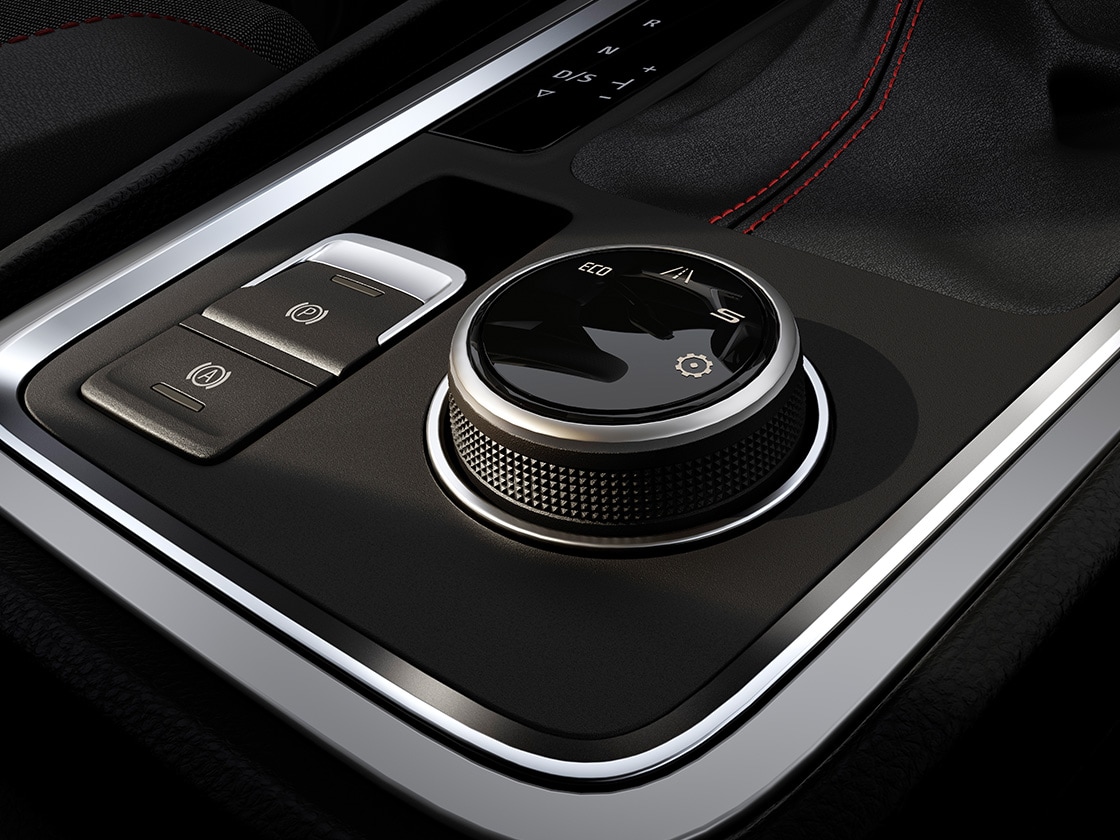 Gros plan intérieur sur la fonction de profil de conduite qui vous permet de personnaliser le comportement et les modes de votre ateca.