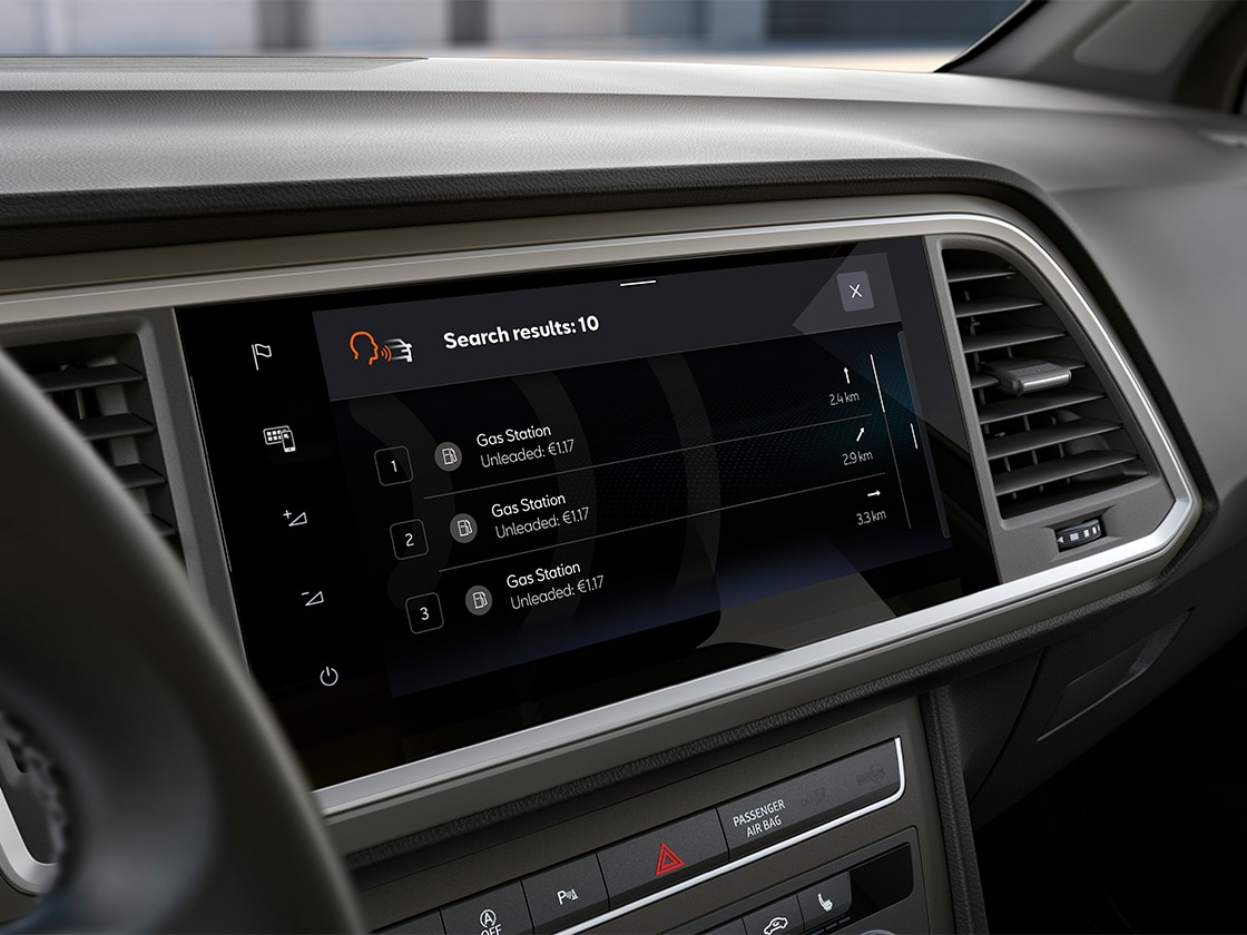 système de navigation amélioré de la seat ateca sur l’écran tactile central. Ce système offre des mises à jour en ligne en temps réel.
