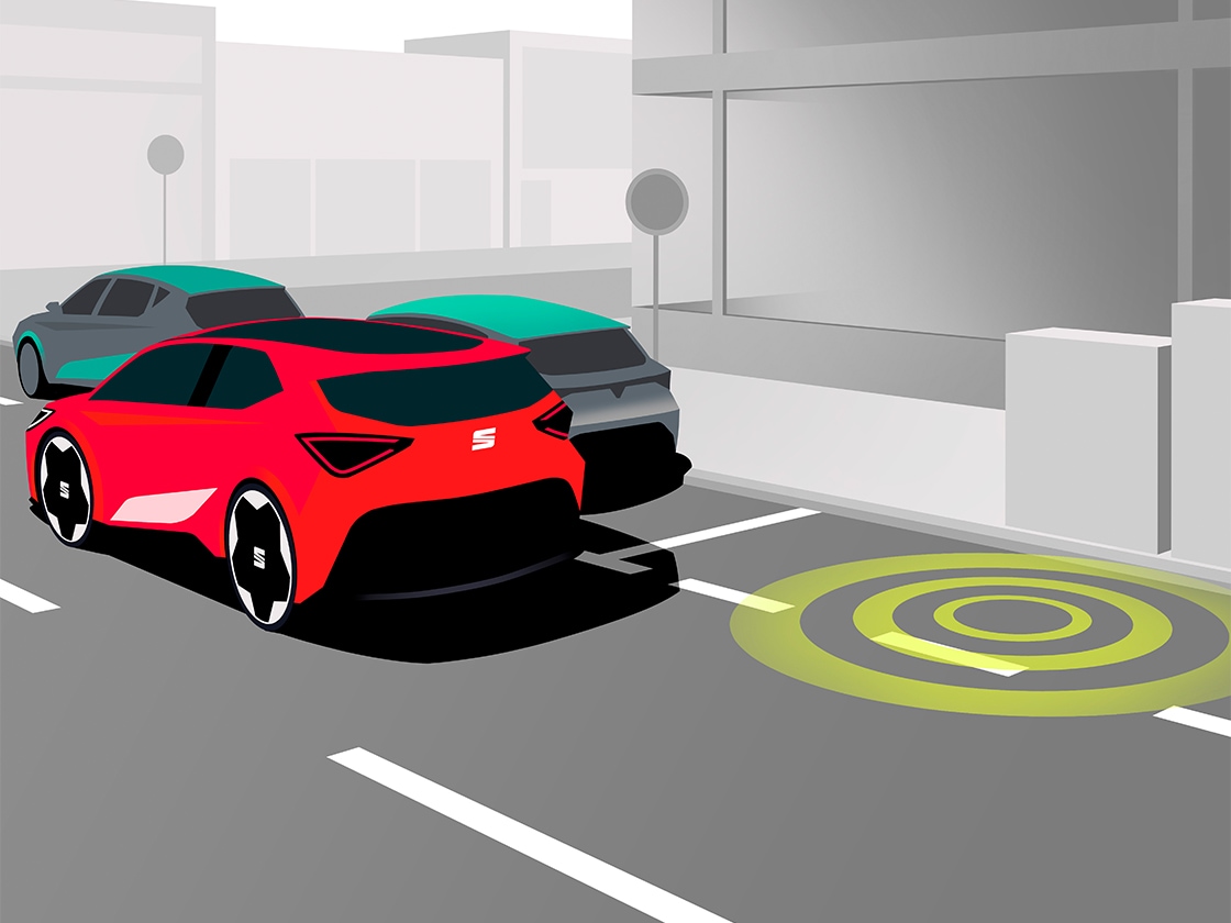 Fonctionnalité intelligente d'assistance au stationnement disponible sur la SEAT Leon.