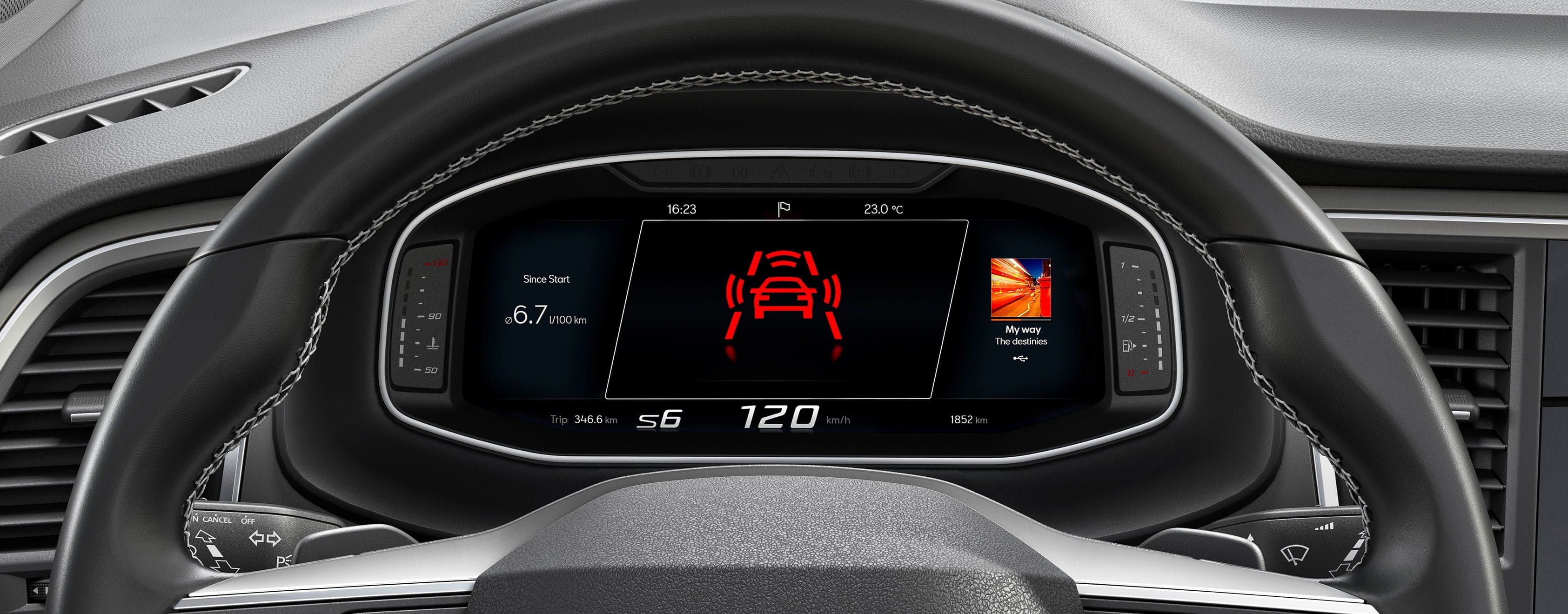 SUV SEAT Ateca vue détaillée du digital cockpit fonctionnalité sécurité