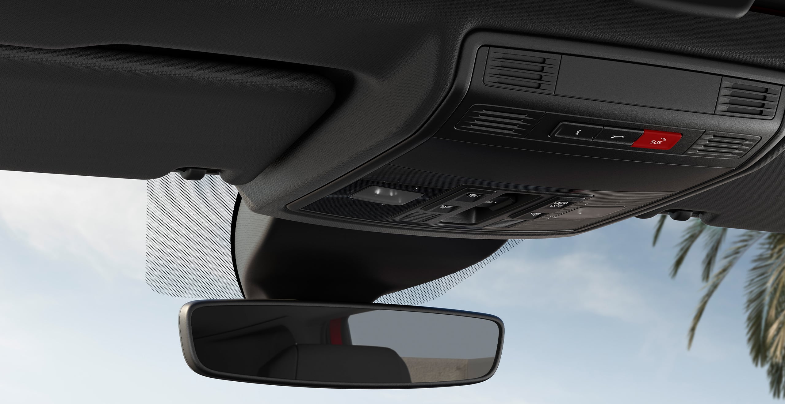 SEAT Ibiza vue intérieur du rétroviseur avec appel d'urgence